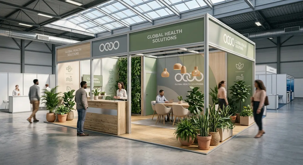 Kiosque d'exposition écoresponsable avec structure réutilisable