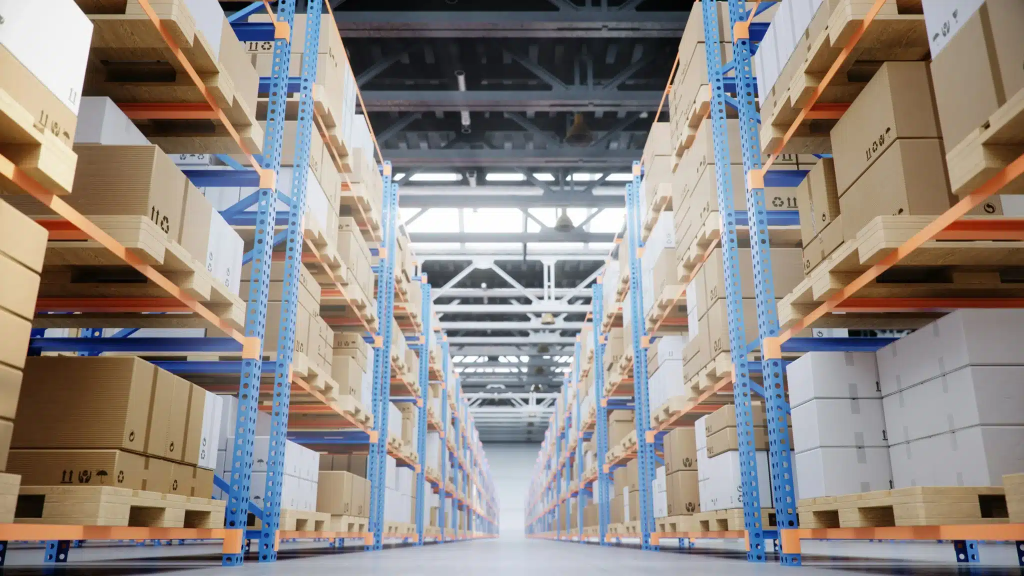 Climate-controlled warehouse for trade show exhibit storage with well-labeled and protected shipping crates