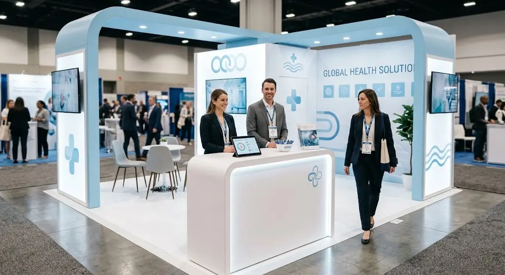 Kiosque d'exposition sobre pour un congrès médical et pharmaceutique