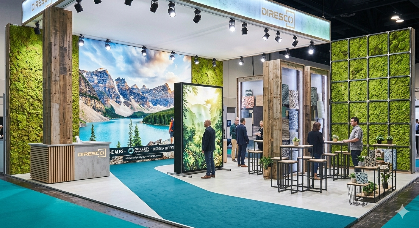 Mur lumineux servant de fond de kiosque pour mettre en valeur l'identité de marque en salon